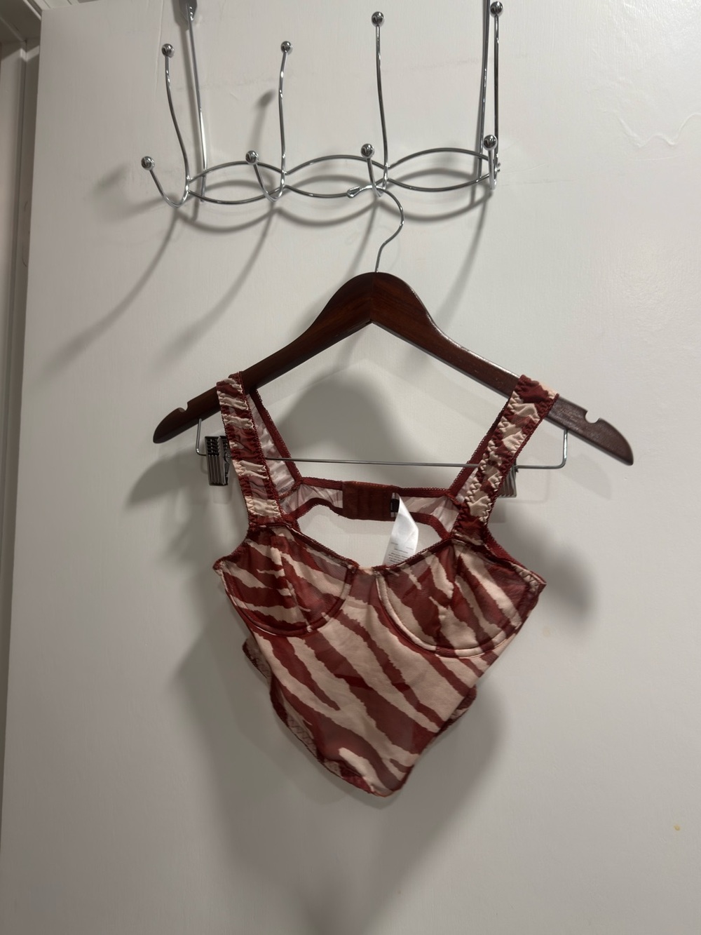 PrettyLittleThing Zebra Mesh Underwire Corset Crop Top Sz xS